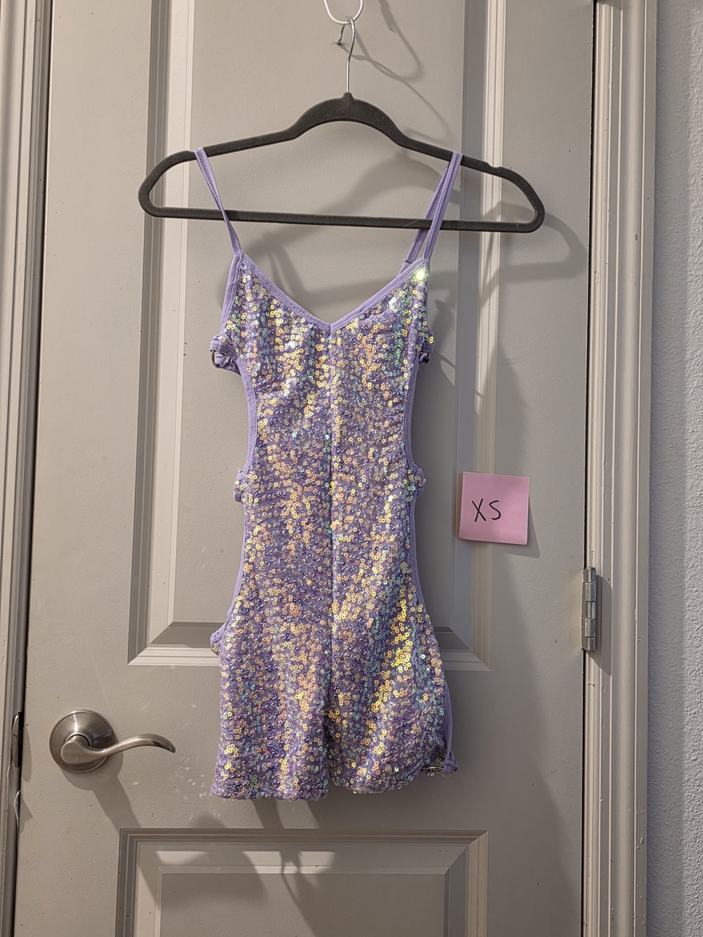 lavender purple sequined romper